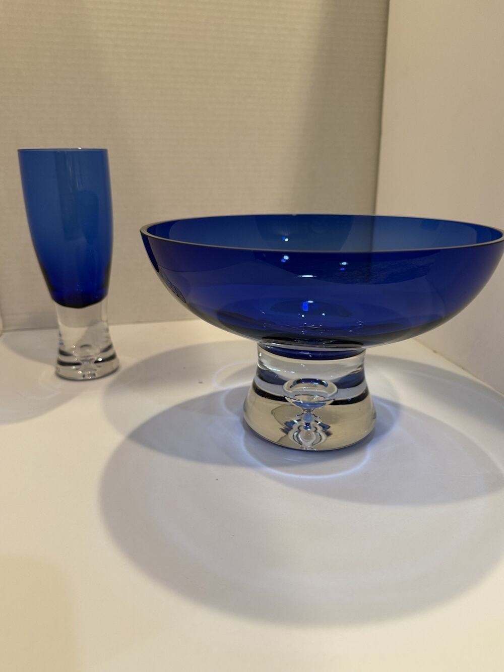 Block Crystal “Stockholm” Cobalt Blue 9” Pedestal Bowl & Water Goblet/Vase